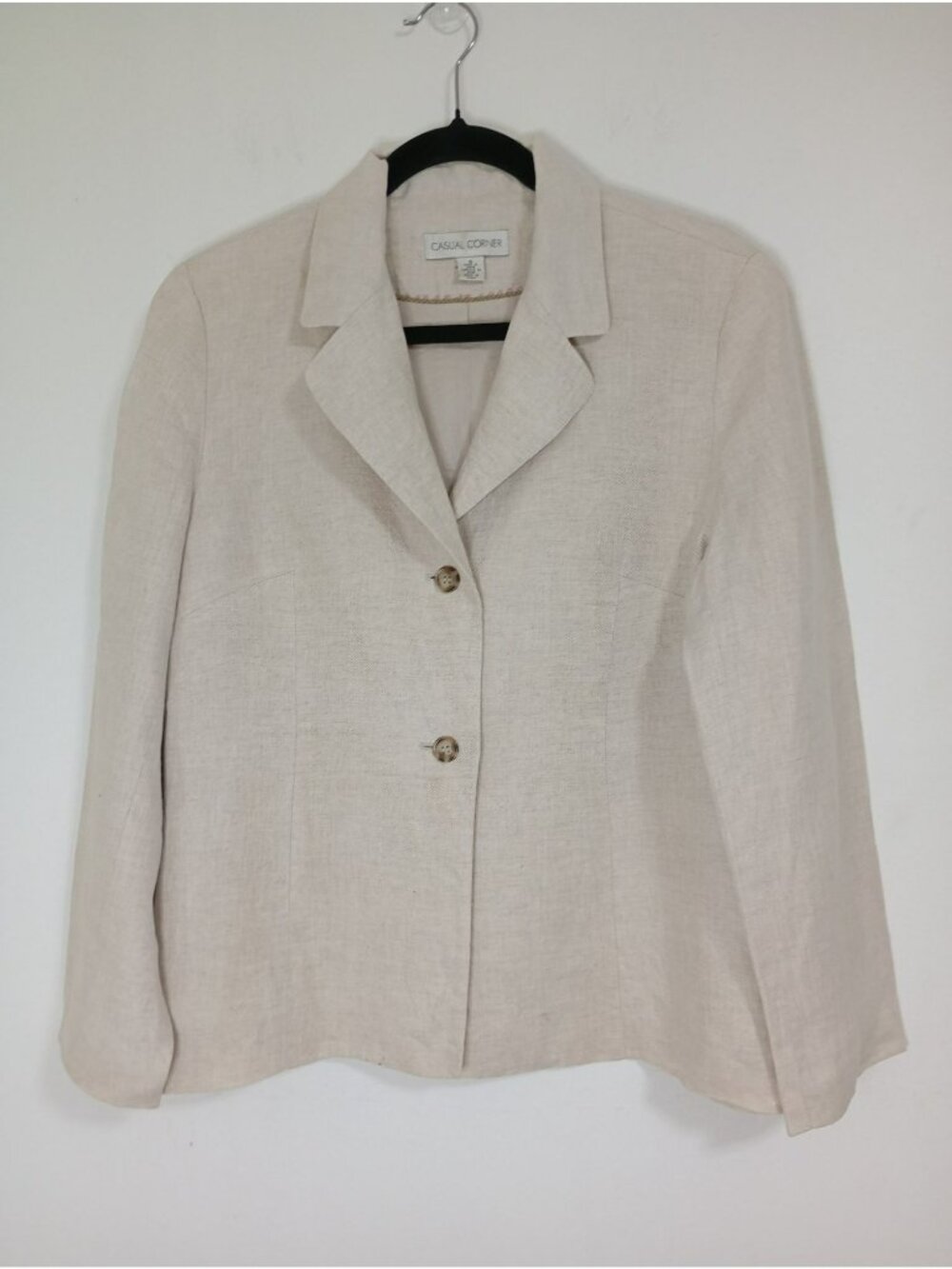 Casual Corner Womens Beige Linen Blazer Size 10 Two-Button Lightweight Jacket